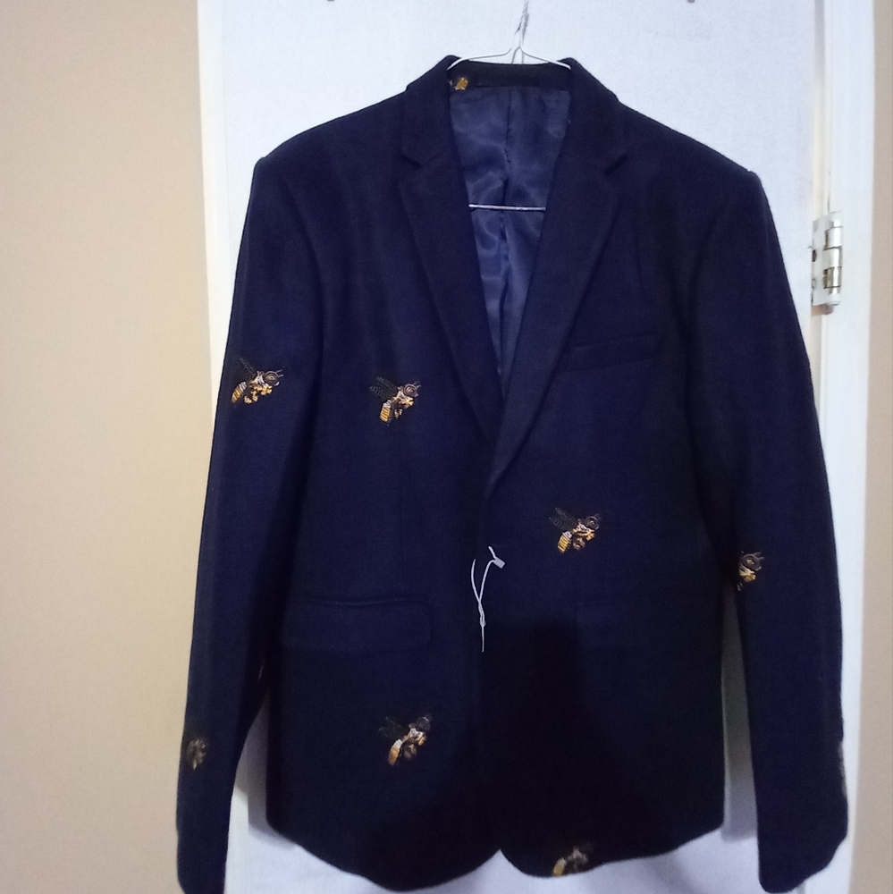 Men's velvet blue blazer. Gucci style